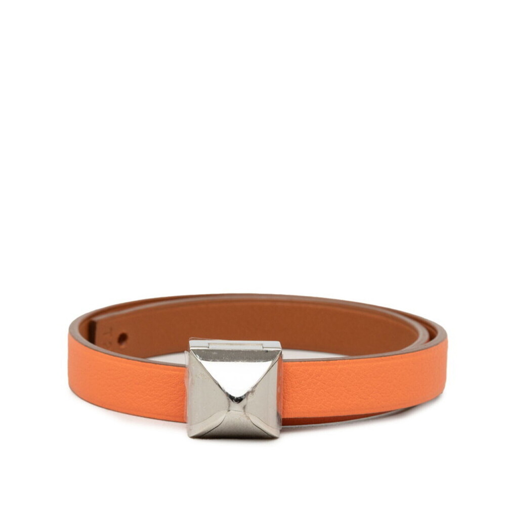 HERMES Silver Leather Charm Bracelet